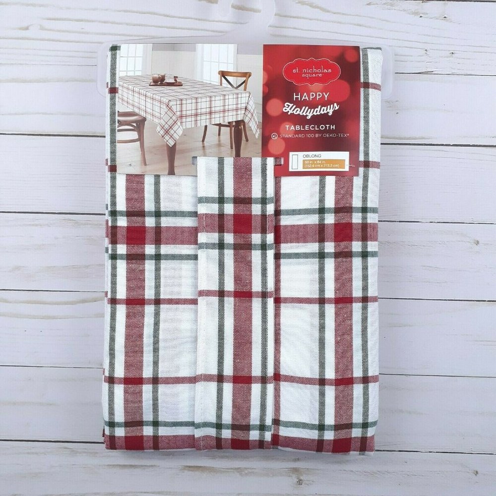 Fabric Tablecloth Christmas Holiday Plaid - Picture 2 of 3